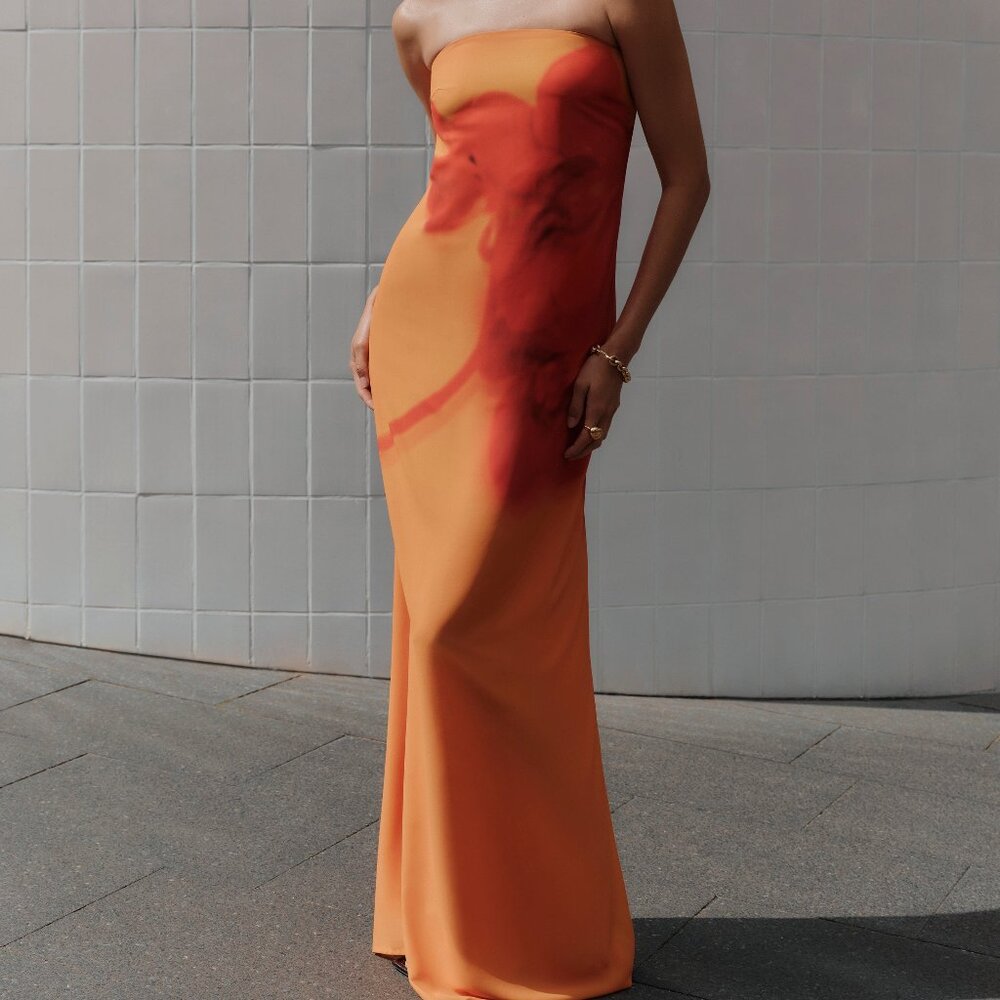 Amaya Strapless Chiffon Maxi Dress - Koi Orchid Print